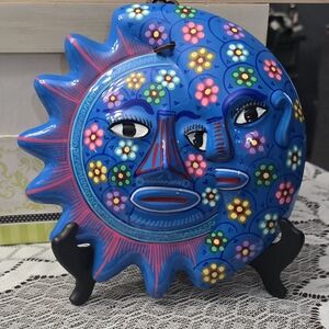 Colorful Hand-Painted Sun and Moon Eclipse Clay Wall Art